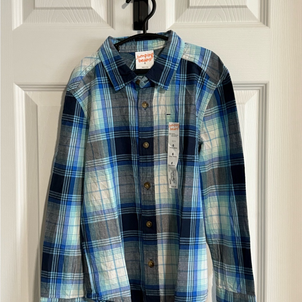 Jumping Beans Navy and Light Blue Plaid Shirt